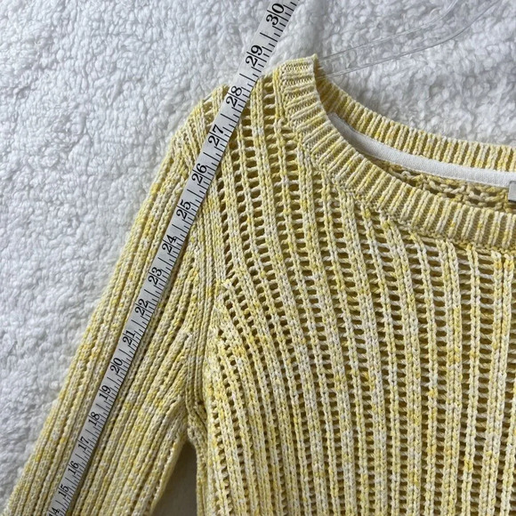 Talbots Womens M Yellow Open Weave Knit Pullover Crewneck Sweater Minimalist - Picture 7 of 11